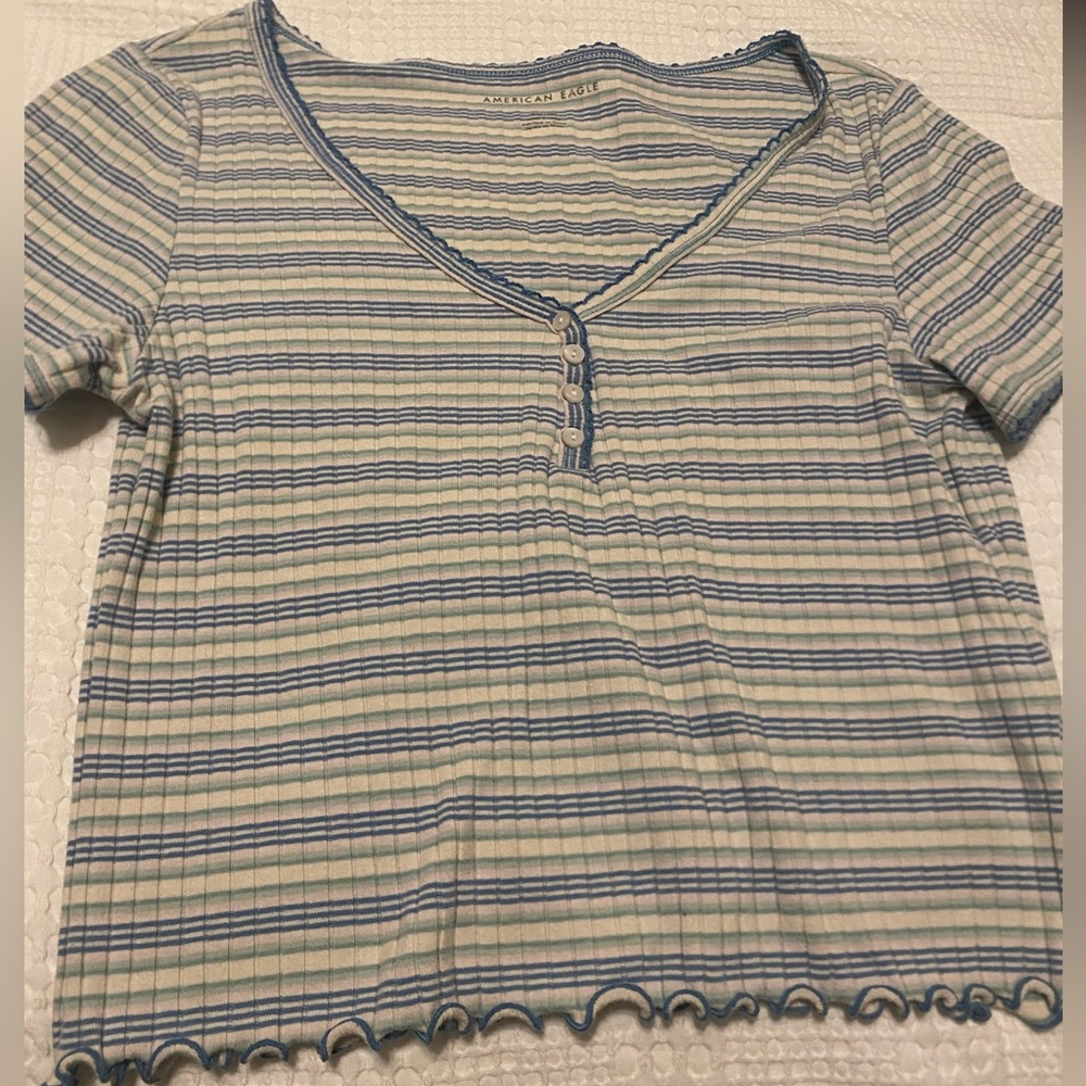 American Eagle Outfitters Striped Top in Blue and White